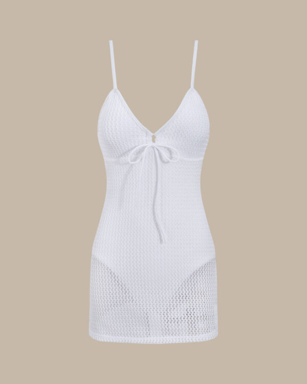 Beige V-Neck One-Piece Swimsuit