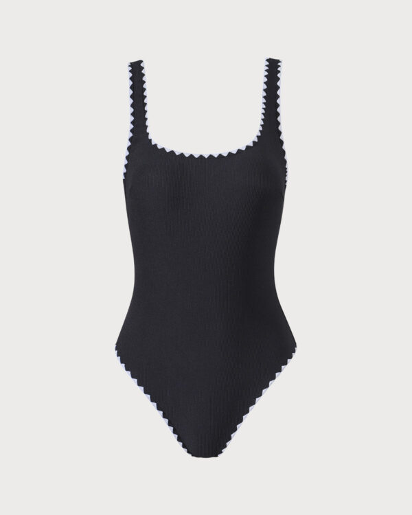 The Black Contrast Ribbed One-Piece Swimsuit - Image 5