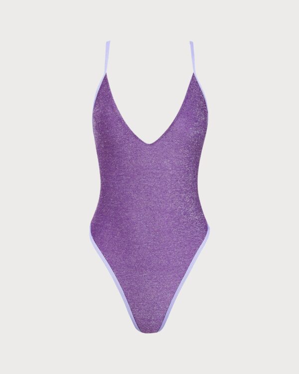 Purple Lurex Backless One-Piece Swimsuit - Image 6