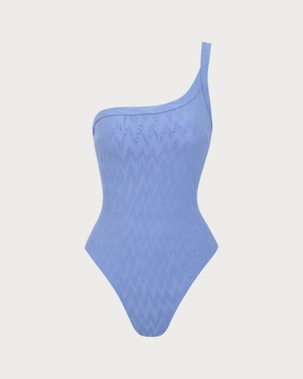 Blue Textured One-Shoulder One-Piece Swimsuit - Image 7