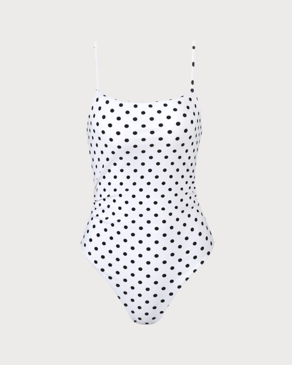 The White Polka Dot Backless One-Piece Swimsuit - Image 5