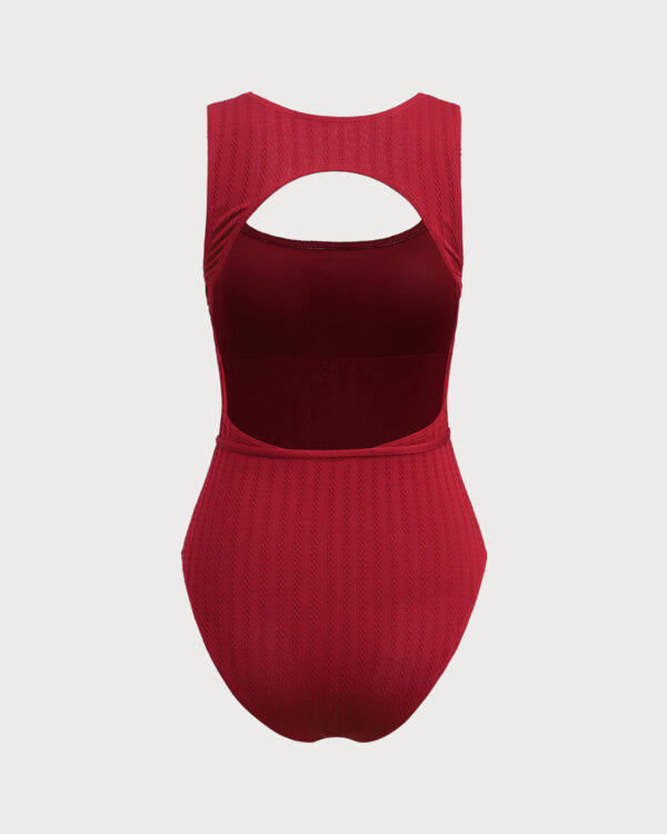 Wine Red Cut Out One-Piece Swimsuit - Image 2