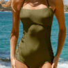 Green Ruched Halter One-Piece Swimsuit - Image 2