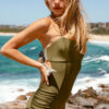 Green Ruched Halter One-Piece Swimsuit - Image 5