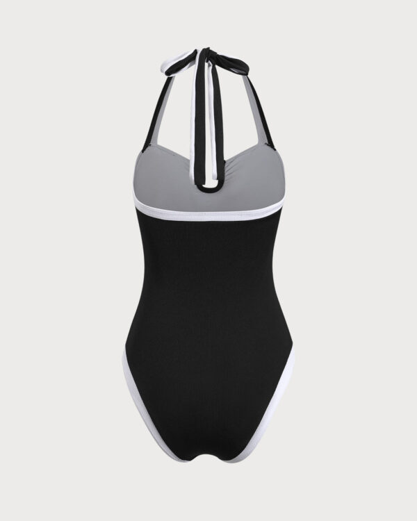 Black Contrast U-Shaped One-Piece Swimsuit - Image 7