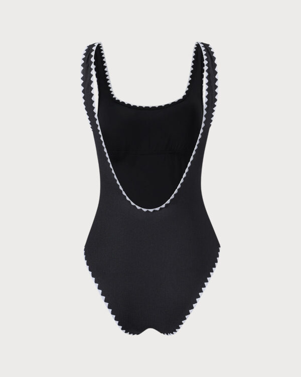 The Black Contrast Ribbed One-Piece Swimsuit - Image 6