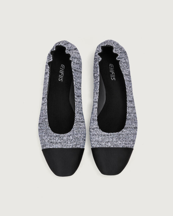 Black Twill Jacquard Ballet Flats - Image 6