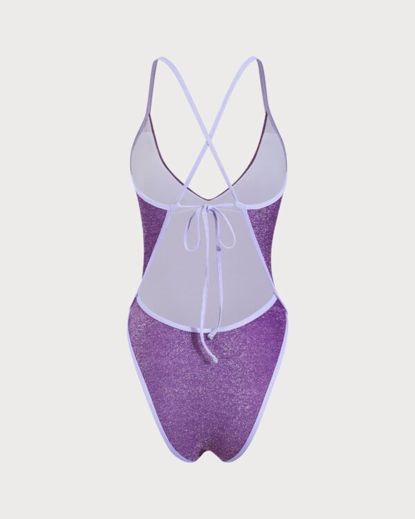Purple Lurex Backless One-Piece Swimsuit - Image 7
