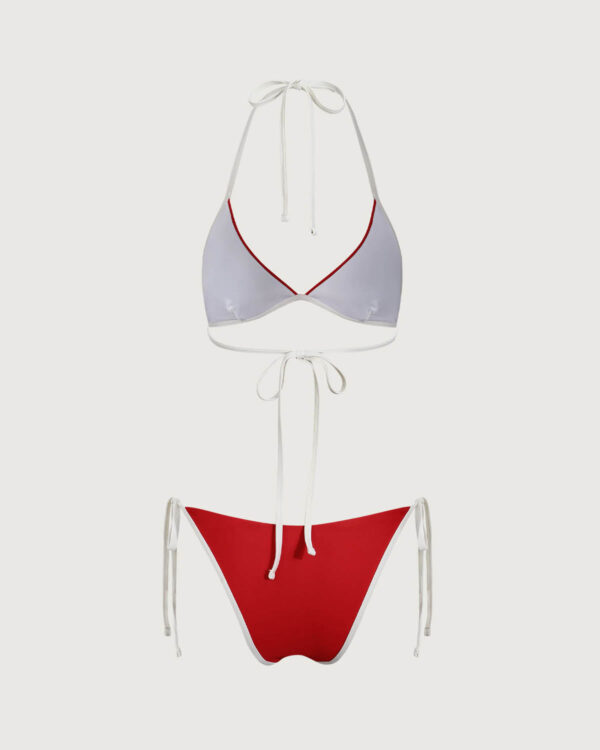 Red Contrasting Halter Triangle Bikini Set - Image 7