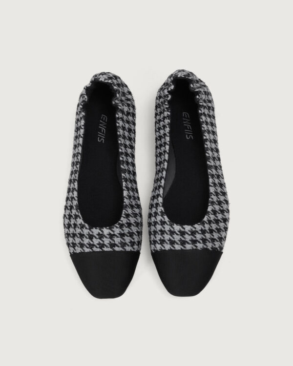 Black and Grey Houndstooth Jacquard Square Toe Ballet Flats - Image 6