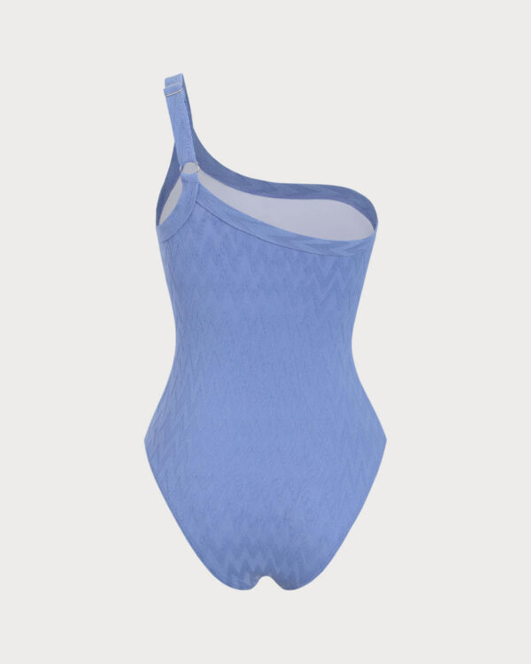 Blue Textured One-Shoulder One-Piece Swimsuit - Image 8