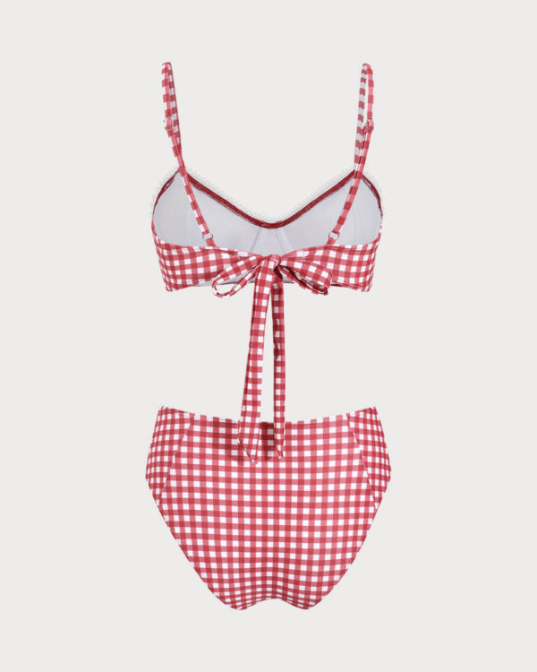 Red Plaid Tie-back Bikini Set - Image 6