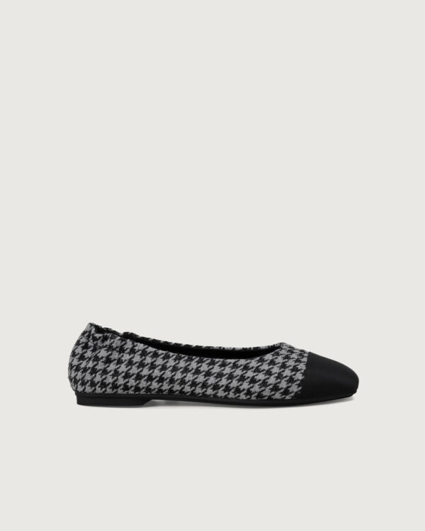 Black and Grey Houndstooth Jacquard Square Toe Ballet Flats - Image 3