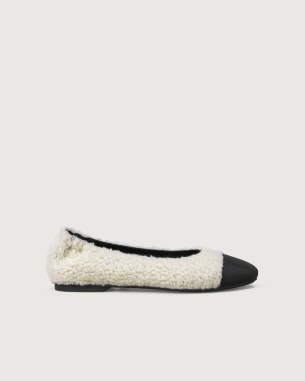 Beige Fleece Square Toe Ballerinas - Image 3
