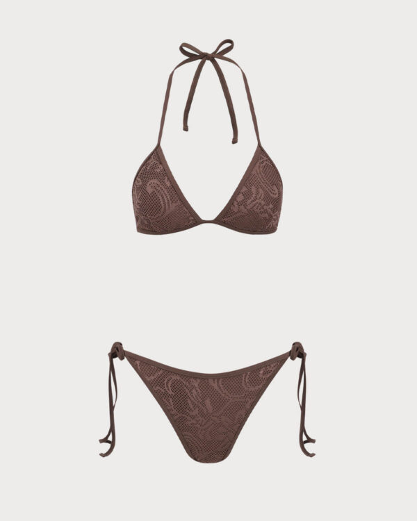 Brown Mesh Bikini Three Piece Suit - Image 8