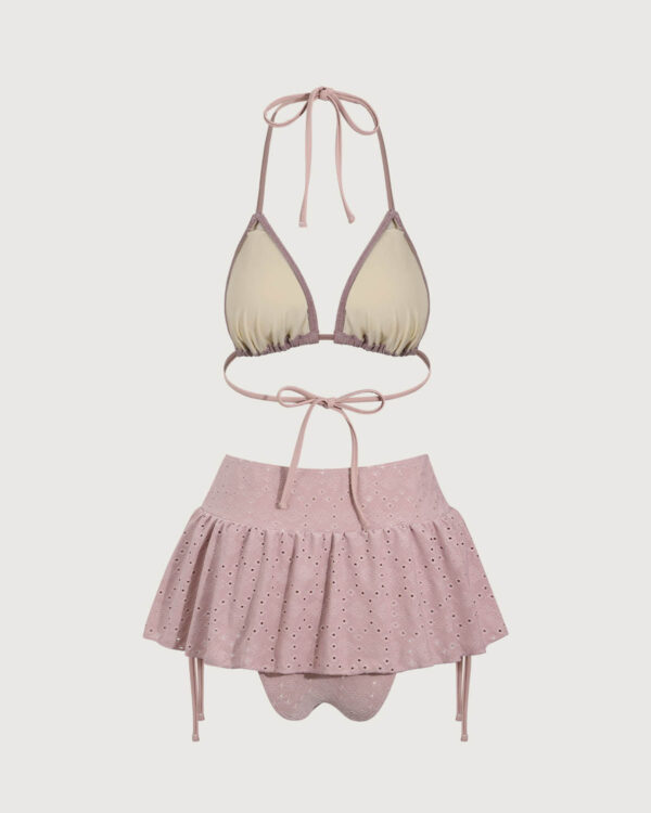 Pink Ruffle Drawstring Bikini Three Piece Suit - Image 9