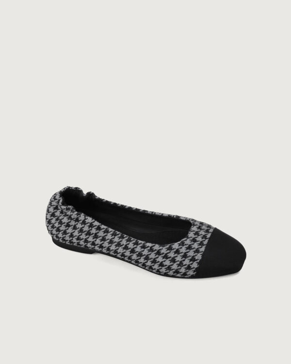 Black and Grey Houndstooth Jacquard Square Toe Ballet Flats - Image 4