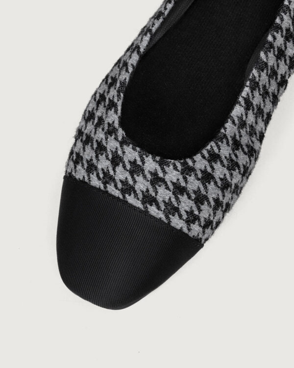 Black and Grey Houndstooth Jacquard Square Toe Ballet Flats - Image 5