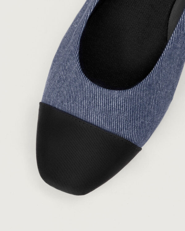 Blue Twill Denim Square Toe Ballet Flats - Image 6