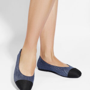 Blue Twill Denim Square Toe Ballet Flats
