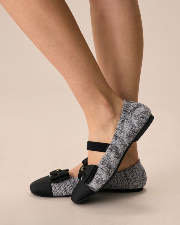 Black Twill Jacquard Ballet Flats - Image 2
