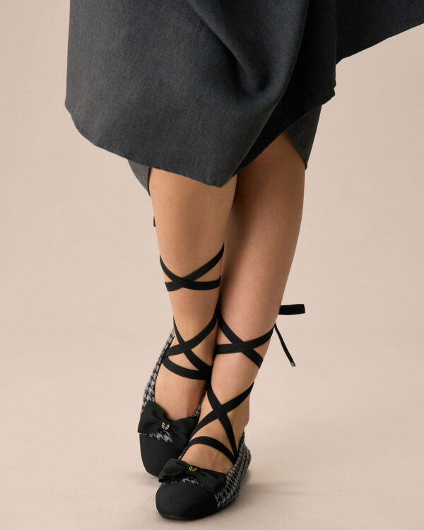 Black and Grey Houndstooth Jacquard Square Toe Ballet Flats - Image 2
