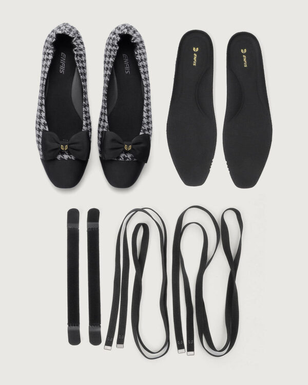 Black and Grey Houndstooth Jacquard Square Toe Ballet Flats - Image 7