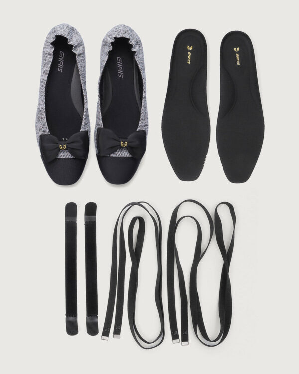 Black Twill Jacquard Ballet Flats - Image 7