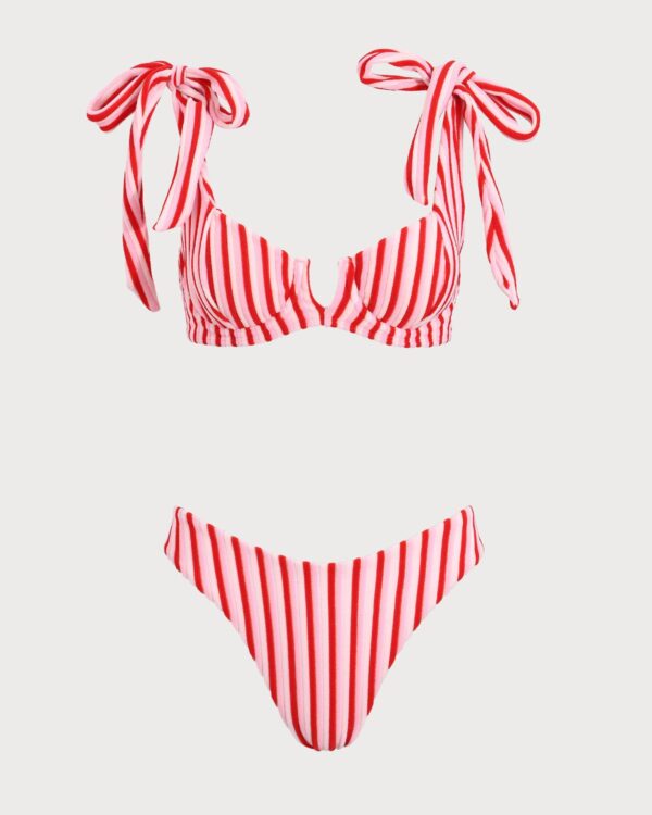Pink Striped Tie Strap Bikini Set - Image 7