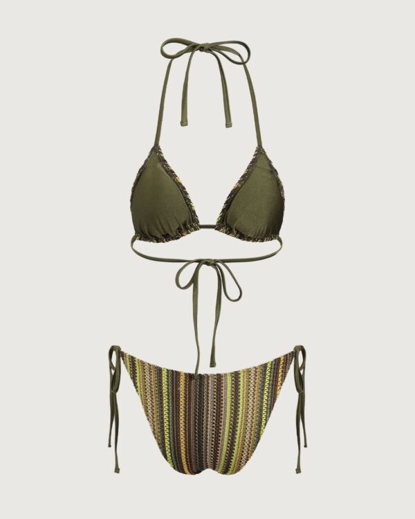 Green Striped Halter Triangle Bikini Set - Image 7