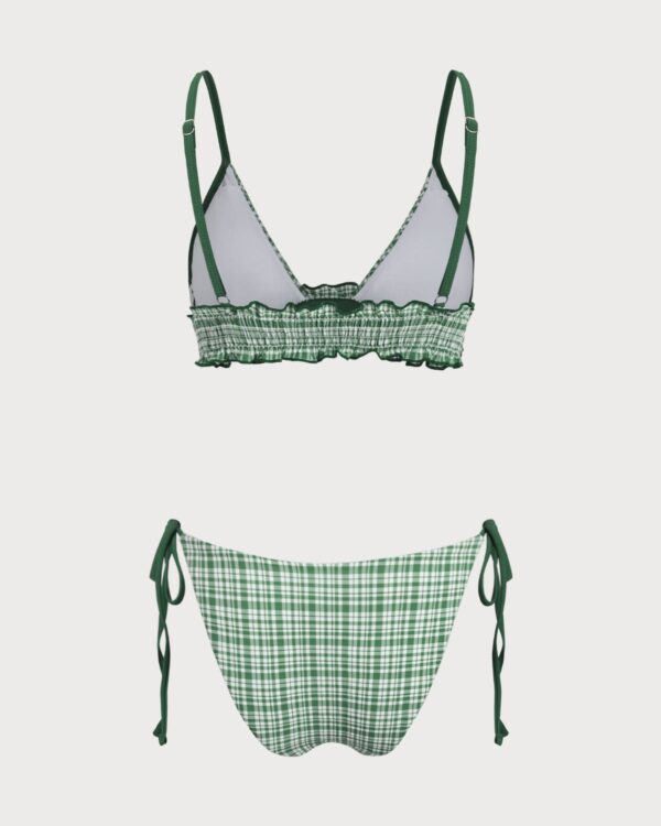 Green Contrast Plaid Wrinkled Bikini Set - Image 7