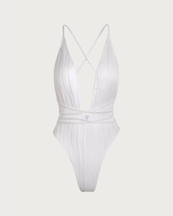 White Criss-Cross One-Piece Swimsuit - Image 5