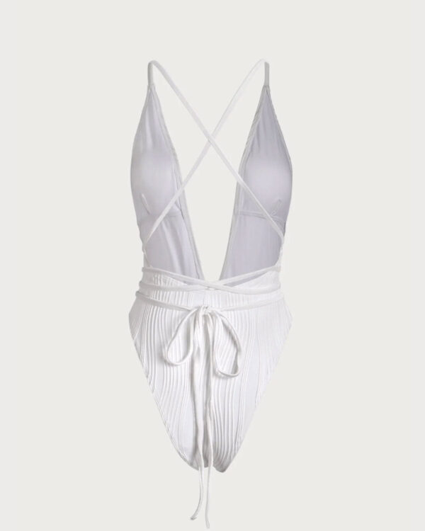 White Criss-Cross One-Piece Swimsuit - Image 6