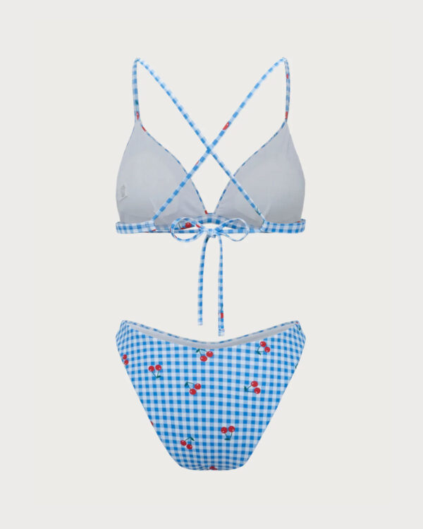 Blue Plaid Cherry Halter Bikini Set - Image 6