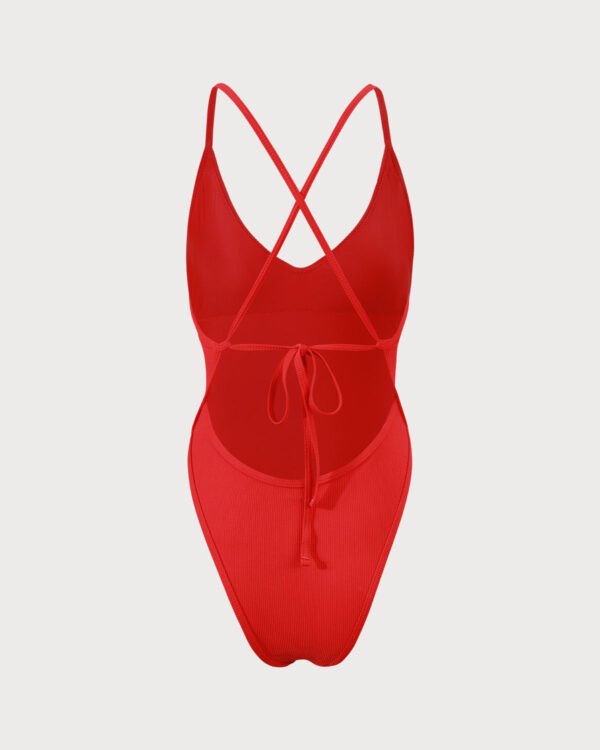 The Red Ribbed Cross Back One-Piece Swimsuit - Image 6
