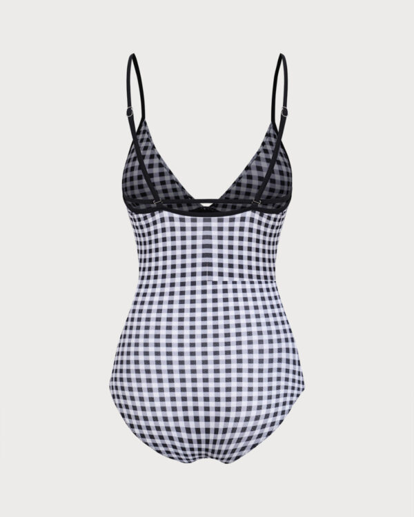 Black Plaid One-Piece Swimsuit - Image 2