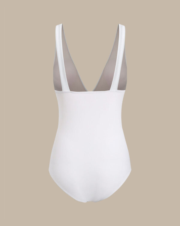 White V-Neck Backless One-Piece Swimsuit - Image 3