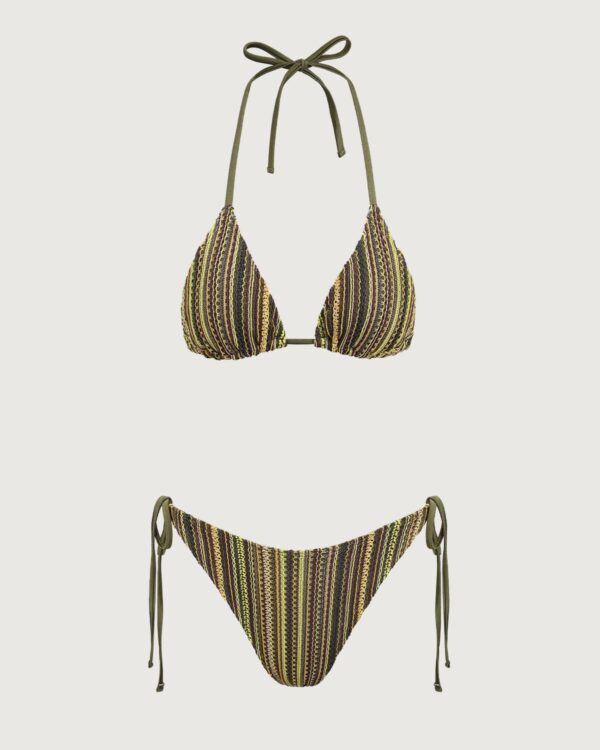 Green Striped Halter Triangle Bikini Set - Image 6