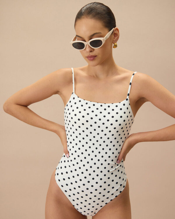 The White Polka Dot Backless One-Piece Swimsuit - Image 3