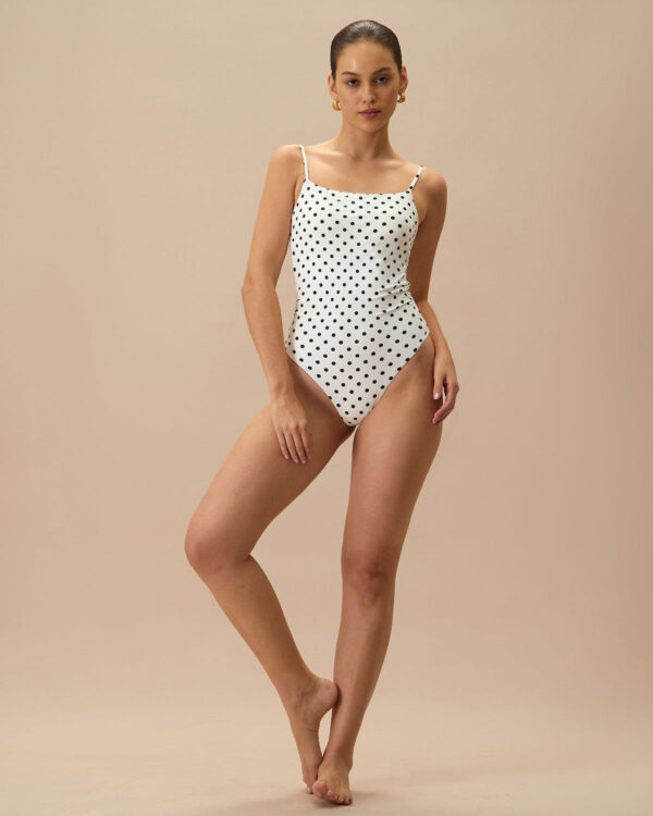The White Polka Dot Backless One-Piece Swimsuit - Image 2