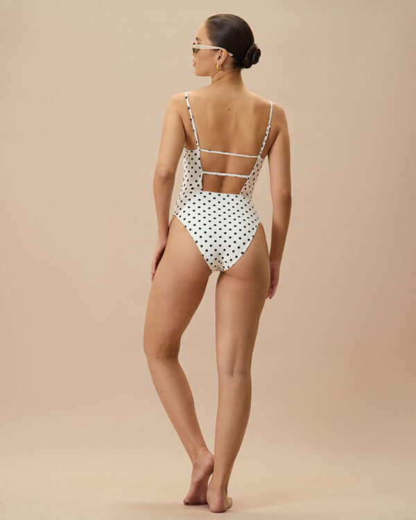 The White Polka Dot Backless One-Piece Swimsuit - Image 4