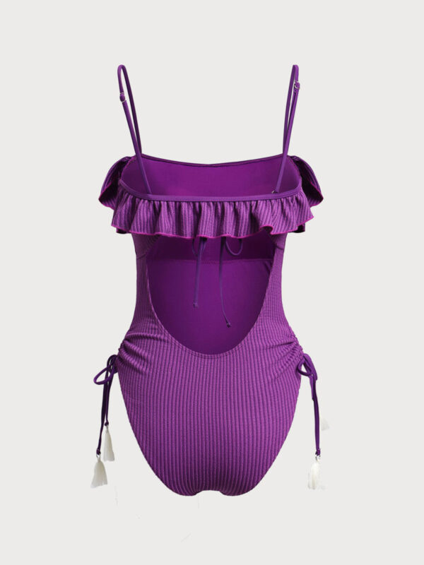 Purple Ruffled Cutout One-Piece Swimsuit - Image 8