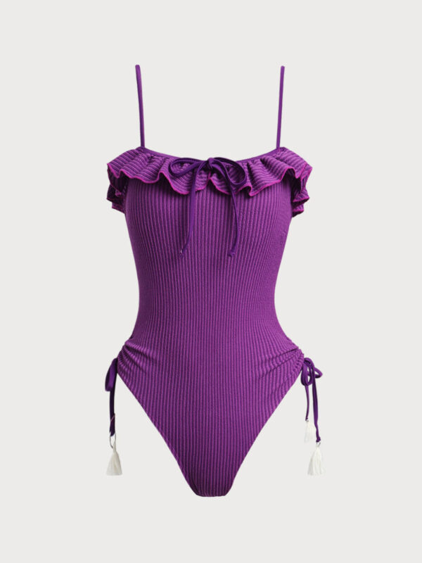 Purple Ruffled Cutout One-Piece Swimsuit - Image 7